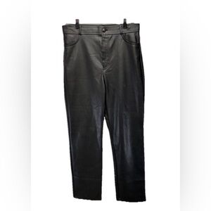 Stradivarius Black Faux Leather Pants High Rise Straight Leg Back Pockets Size 8